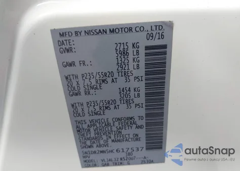 2017 Nissan Pathfinder Platinum из США, поврежденный, VIN 5N1DR2MN5HC617537